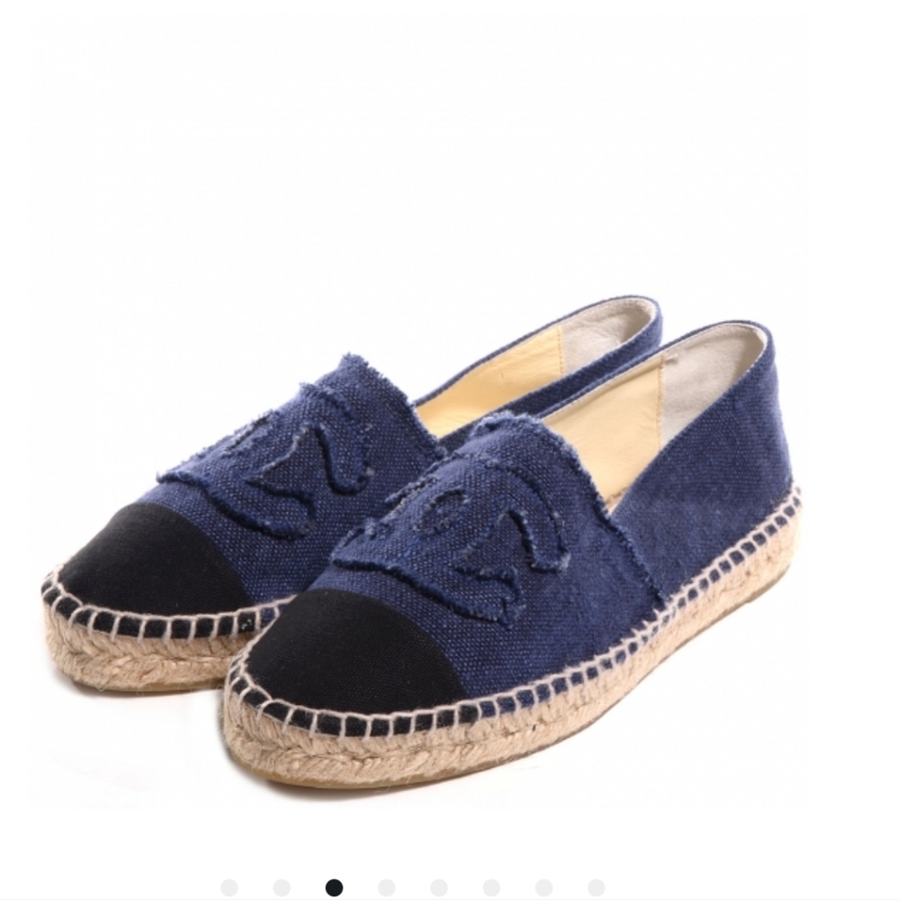 Chanel Canvas Navy Black Espadrille 35  (US Size 5)